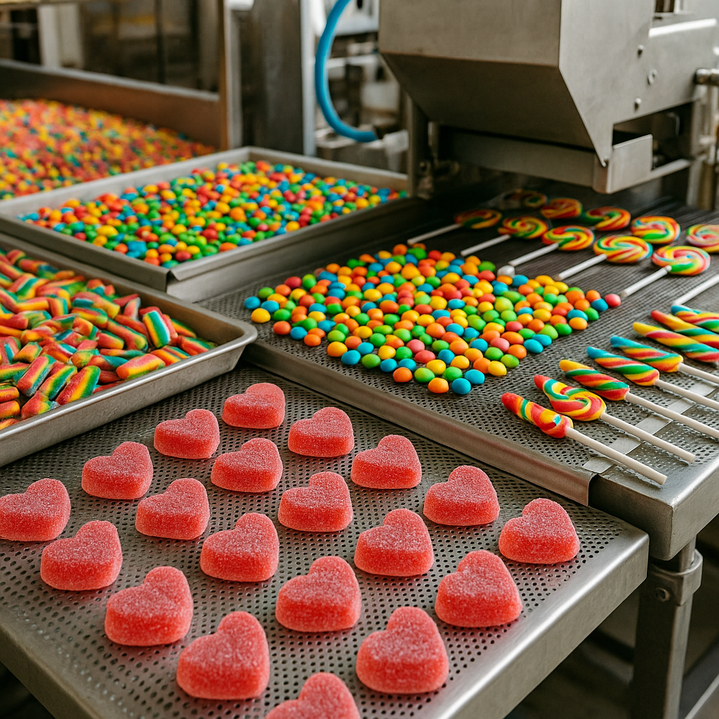 colorful candy and sweets factory production line
