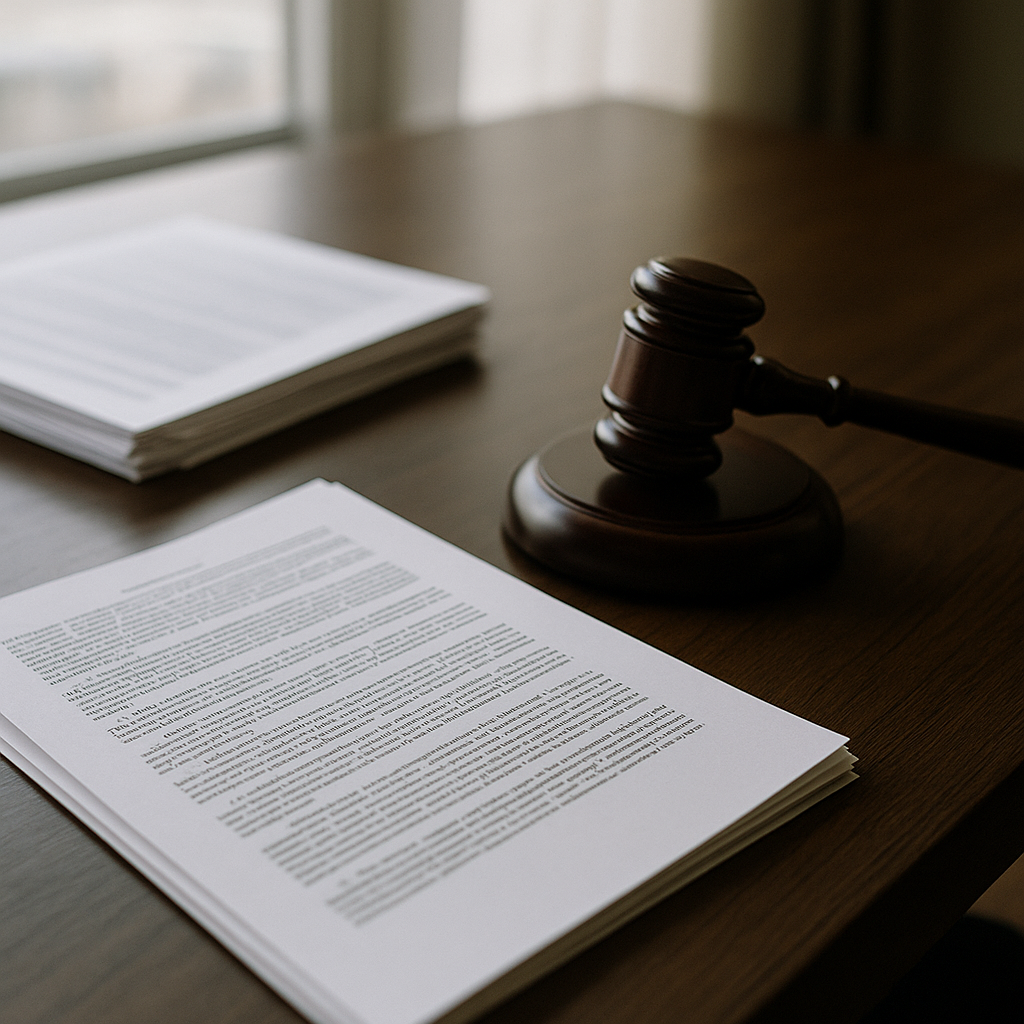 legal documents and gavel on desk