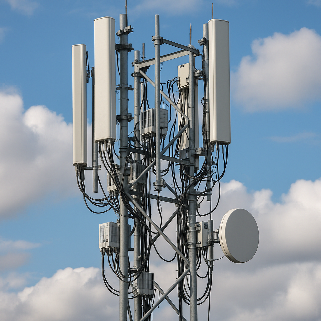 telecommunications tower with network equipment