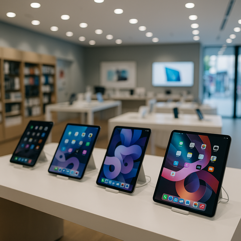 modern electronics store with tablets on display