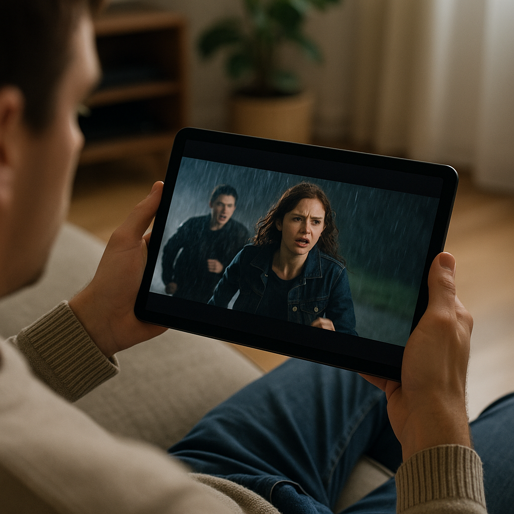 person watching movie on tablet device